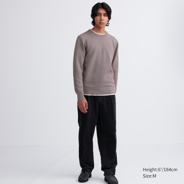 Grey Men Uniqlo Washable Milano Ribbed Crew Neck Sweaters | 0214-GKJXN