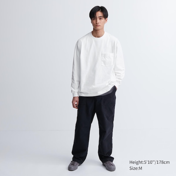 Grey Men Uniqlo Washed Cotton Crew Neck Long-Sleeve T Shirts | 4160-PEMWR