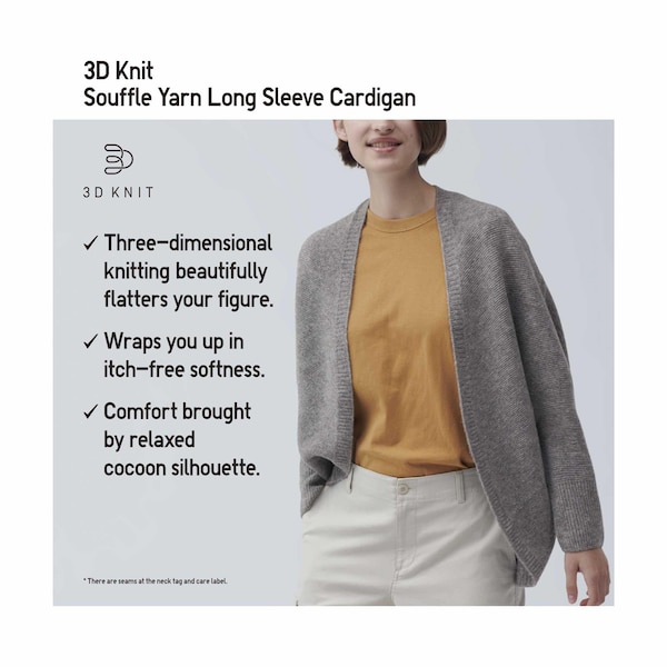 Grey Women Uniqlo 3D Knit Souffle Yarn Long-Sleeve Cardigan | 7049-JFXDV