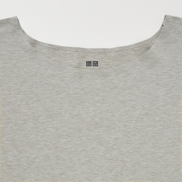 Grey Women Uniqlo AIRism Seamless Boat Neck Short-Sleeve Long T Shirts | 4573-CSHMB