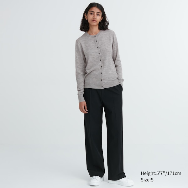 Grey Women Uniqlo Extra Fine Merino Crew Neck Cardigan | 7214-EYIQV