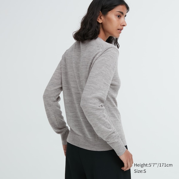 Grey Women Uniqlo Extra Fine Merino Crew Neck Cardigan | 7214-EYIQV