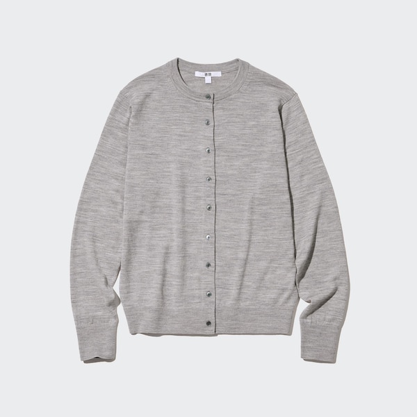 Grey Women Uniqlo Extra Fine Merino Crew Neck Cardigan | 7214-EYIQV