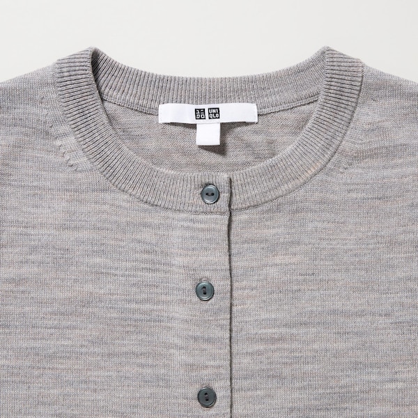 Grey Women Uniqlo Extra Fine Merino Crew Neck Cardigan | 7214-EYIQV