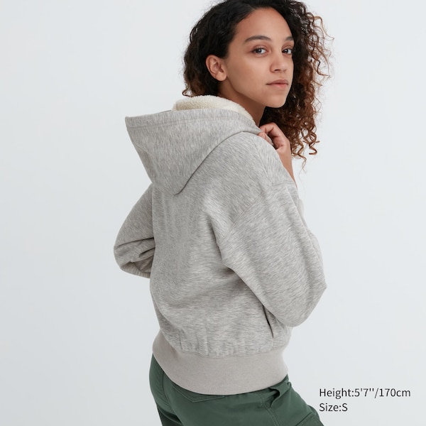 Grey Women Uniqlo HEATTECH Pile-Lined Sweat Full-Zip Hoodie | 1743-QMGSW