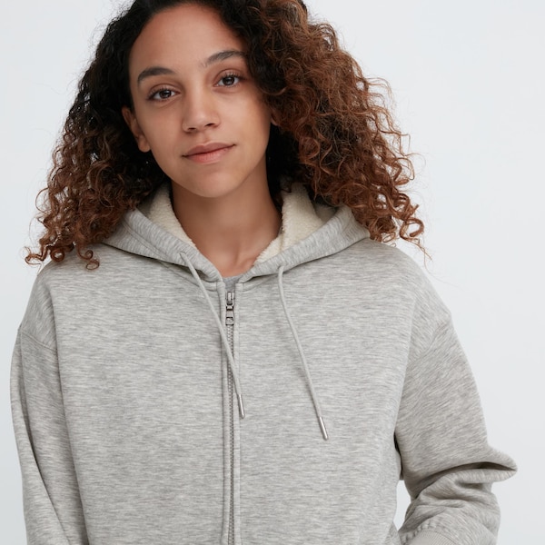 Grey Women Uniqlo HEATTECH Pile-Lined Sweat Full-Zip Hoodie | 1743-QMGSW