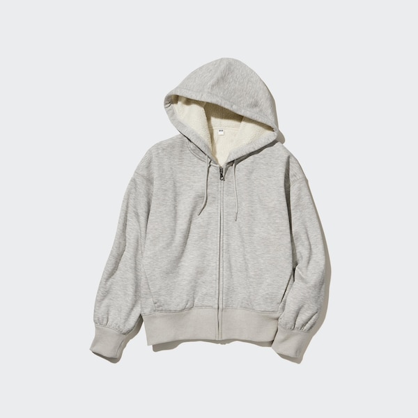 Grey Women Uniqlo HEATTECH Pile-Lined Sweat Full-Zip Hoodie | 1743-QMGSW