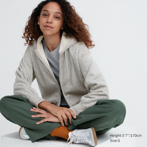 Grey Women Uniqlo HEATTECH Pile-Lined Sweat Full-Zip Hoodie | 1743-QMGSW