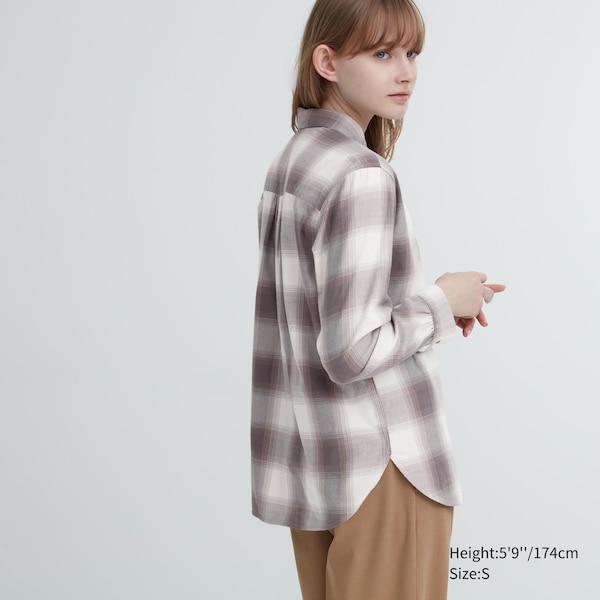 Grey Women Uniqlo Soft Brushed Checked Long-Sleeve Shirts | 1843-EVLIG