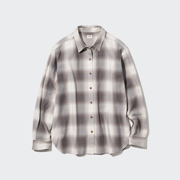 Grey Women Uniqlo Soft Brushed Checked Long-Sleeve Shirts | 1843-EVLIG