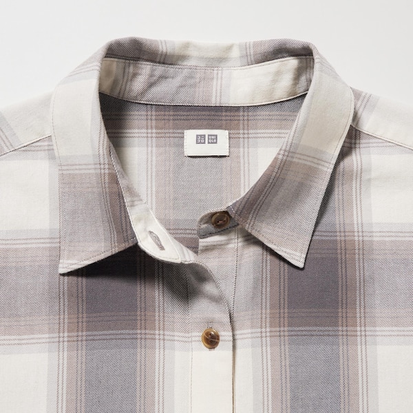 Grey Women Uniqlo Soft Brushed Checked Long-Sleeve Shirts | 1843-EVLIG