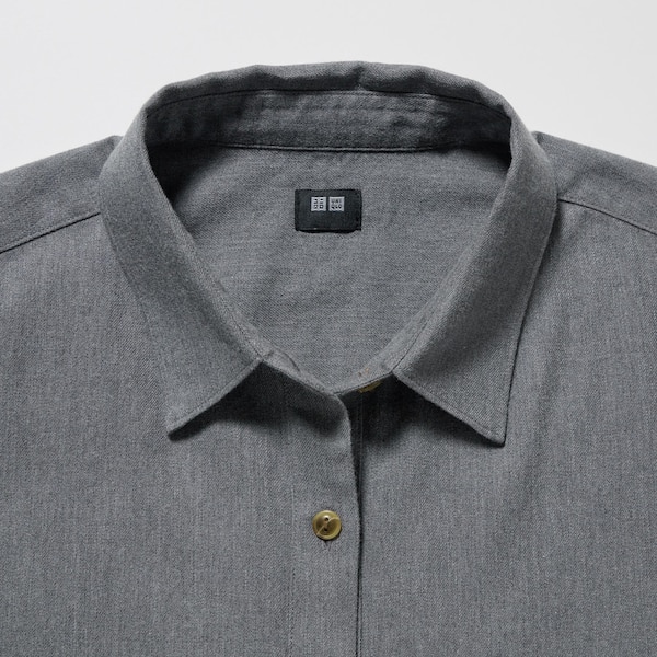 Grey Women Uniqlo Soft Brushed Long-Sleeve Shirts | 6819-PZJHC