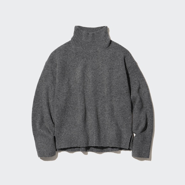 Grey Women Uniqlo Souffle Yarn High Neck Long-Sleeve Sweaters | 8739-RAUKO