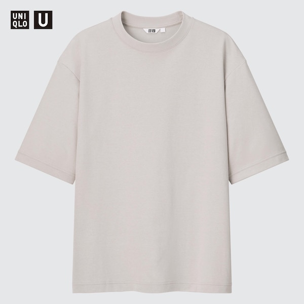 Light Grey Men Uniqlo U AIRism Cotton Oversized Crew Neck Half-Sleeve T Shirts | 2079-ZTBKX