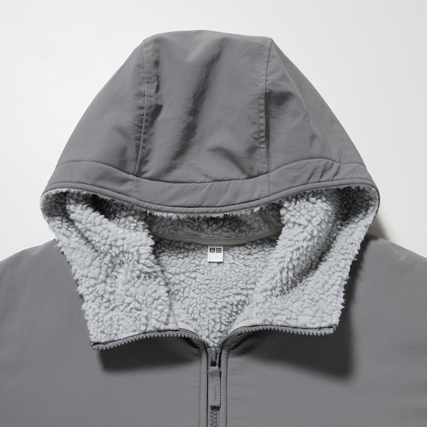 Light Grey Men Uniqlo Windproof Outer Fleece Full-Zip Hoodie | QHFIUB-704