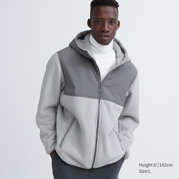 Light Grey Men Uniqlo Windproof Outer Fleece Full-Zip Hoodie | QHFIUB-704