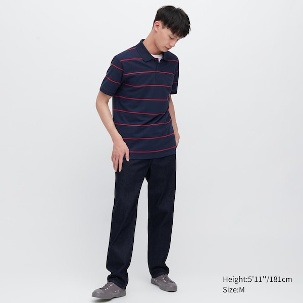 Navy Men Uniqlo Dry Pique Striped Short-Sleeve Polo Shirt | 2409-YCGLE