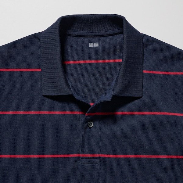 Navy Men Uniqlo Dry Pique Striped Short-Sleeve Polo Shirt | 2409-YCGLE