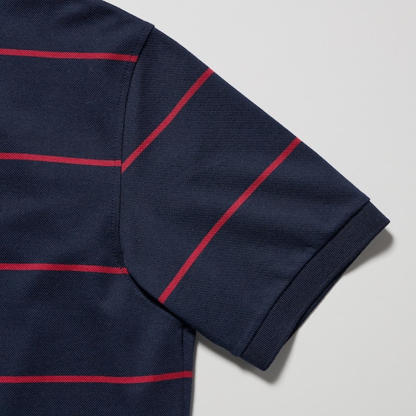 Navy Men Uniqlo Dry Pique Striped Short-Sleeve Polo Shirt | 2409-YCGLE