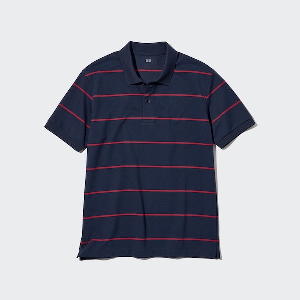 Navy Men Uniqlo Dry Pique Striped Short-Sleeve Polo Shirt | 2409-YCGLE