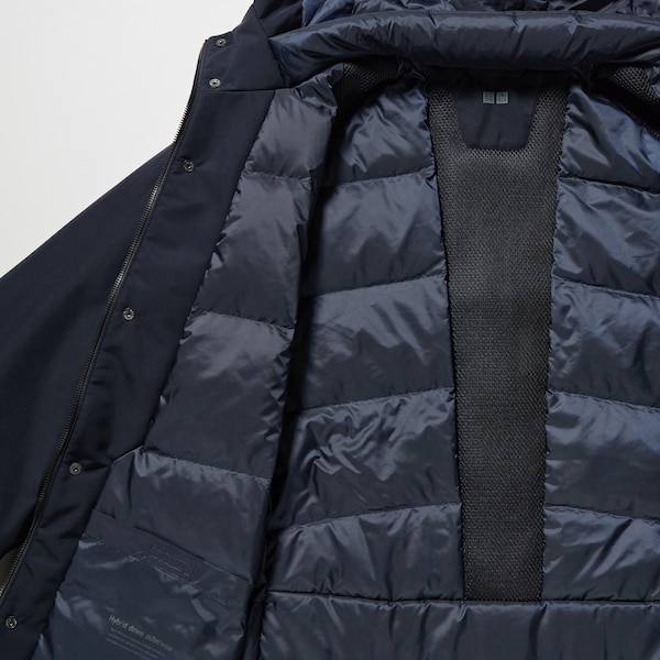 Navy Men Uniqlo Hybrid Down Coats | QHTARW-291