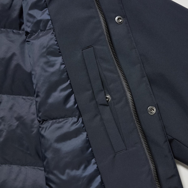 Navy Men Uniqlo Hybrid Down Coats | QHTARW-291