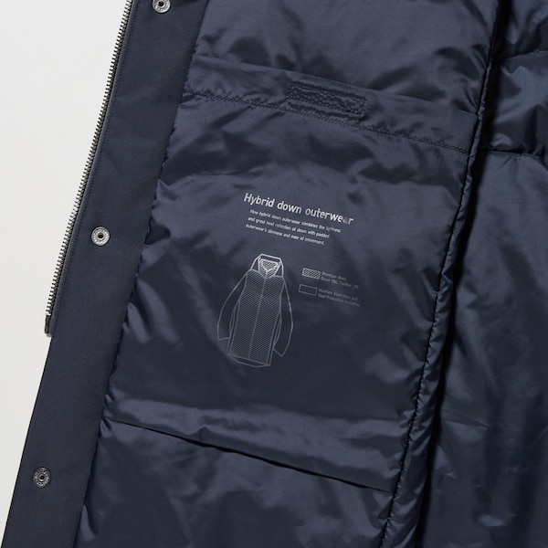 Navy Men Uniqlo Hybrid Down Coats | QHTARW-291