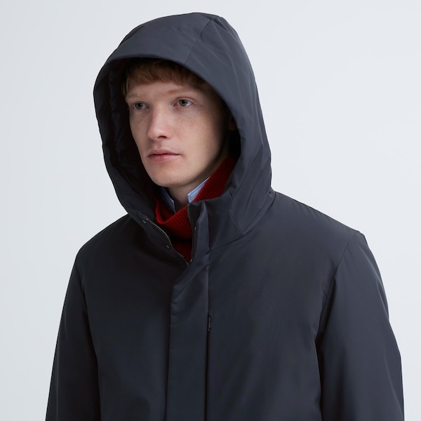 Navy Men Uniqlo Hybrid Down Coats | QHTARW-291