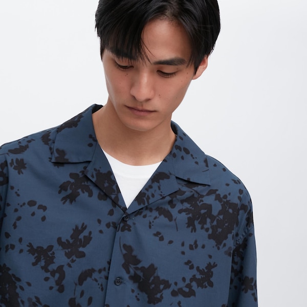 Navy Men Uniqlo Open Collar Short-Sleeve Shirts | 2183-TCOXK