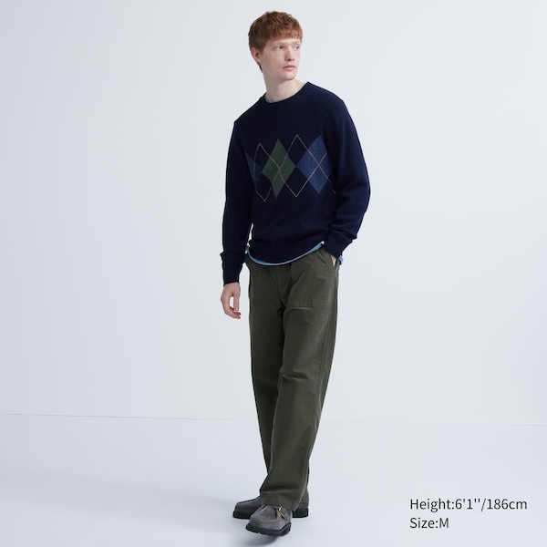 Navy Men Uniqlo Premium Lambswool Crew Neck Long-Sleeve Sweaters | 0641-XRTFN