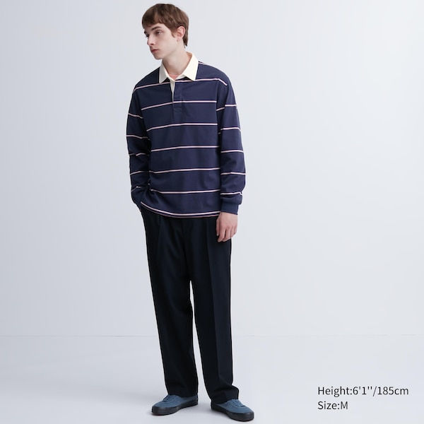 Navy Men Uniqlo Rugger Long-Sleeve Polo Shirt | 6972-DFXIE