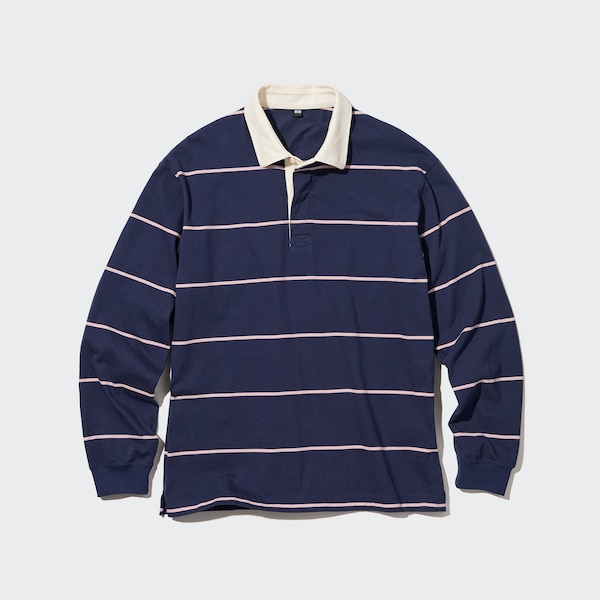 Navy Men Uniqlo Rugger Long-Sleeve Polo Shirt | 6972-DFXIE