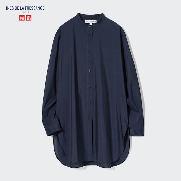 Navy Women Uniqlo Cotton Silk Long-Sleeve Tunic Shirts | 3508-ZWQLE