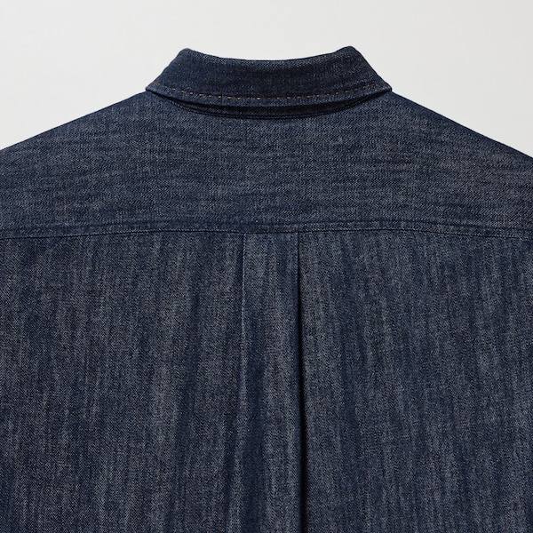 Navy Women Uniqlo Denim Long-Sleeve Shirts | 0592-LDWEA