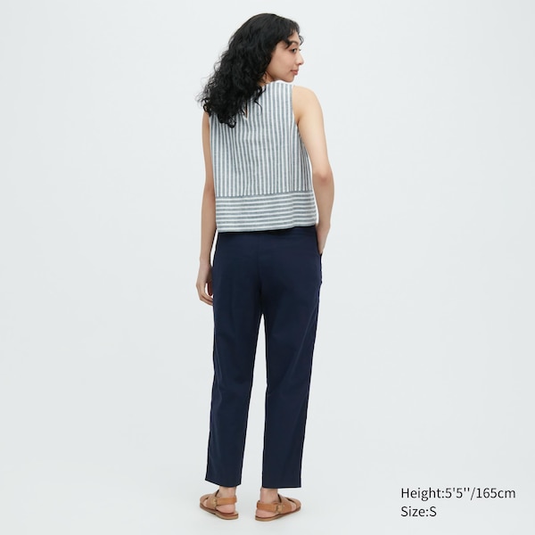 Navy Women Uniqlo Linen Cotton Tapered Pants | 9352-QAPXB