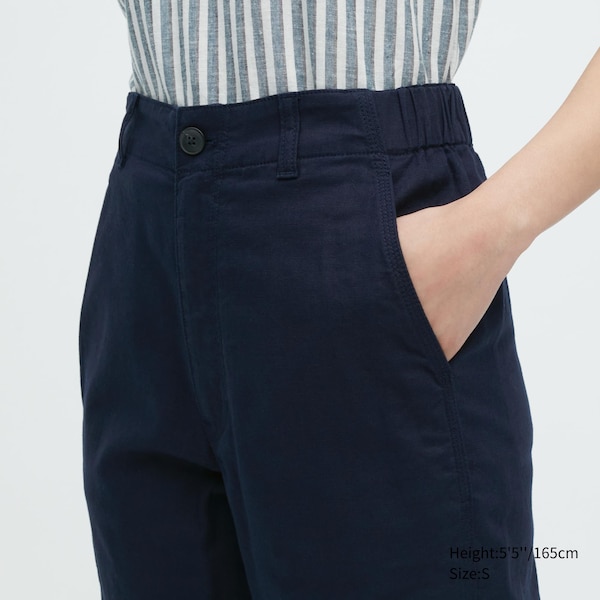 Navy Women Uniqlo Linen Cotton Tapered Pants | 9352-QAPXB