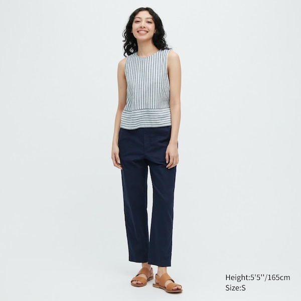 Navy Women Uniqlo Linen Cotton Tapered Pants | 9352-QAPXB