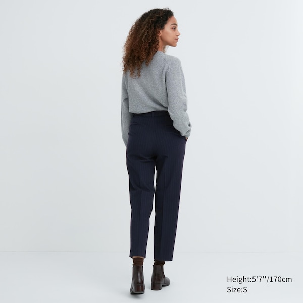 Navy Women Uniqlo Smart Brushed Ankle Pants | 7091-XTNVF