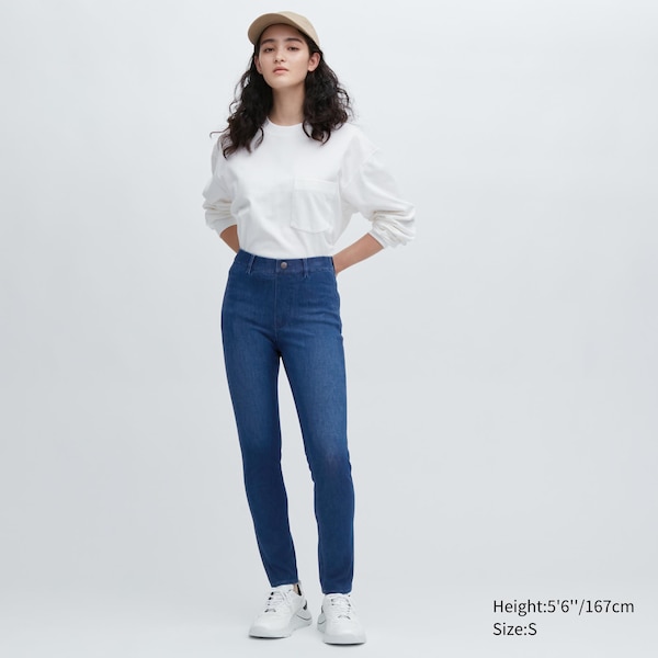 Navy Women Uniqlo Ultra Stretch Denim Leggings Pants | 5019-KWVHZ