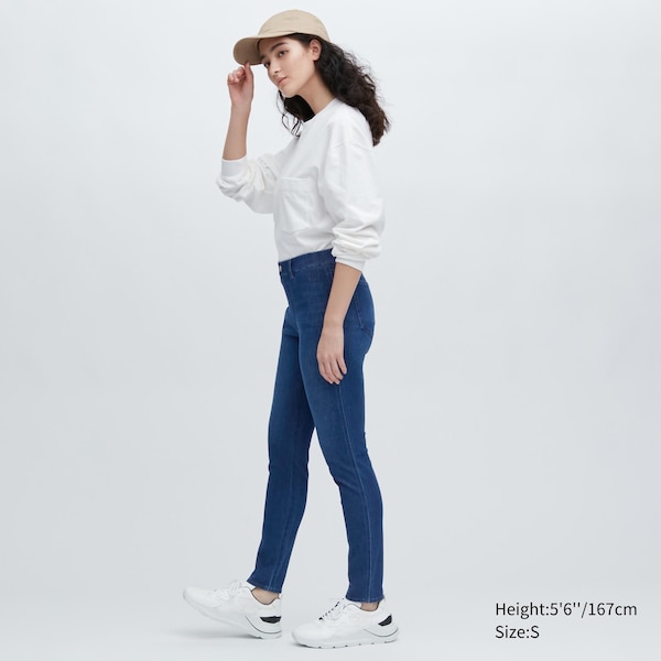 Navy Women Uniqlo Ultra Stretch Denim Leggings Pants | 5019-KWVHZ