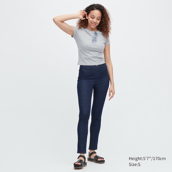 Navy Women Uniqlo Ultra Stretch Denim Leggings Pants | 5019-KWVHZ