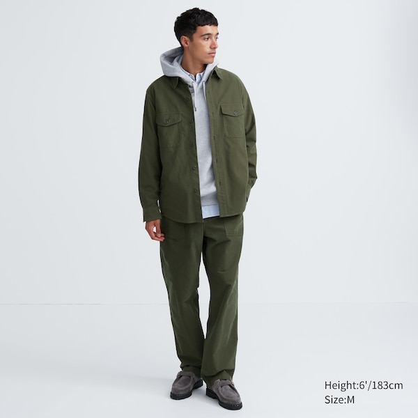 Olive Men Uniqlo Jersey Utility Long-Sleeve Overshirt | 6538-XKLJW