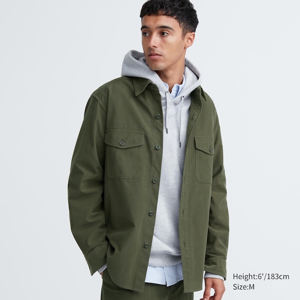 Olive Men Uniqlo Jersey Utility Long-Sleeve Overshirt | 6538-XKLJW