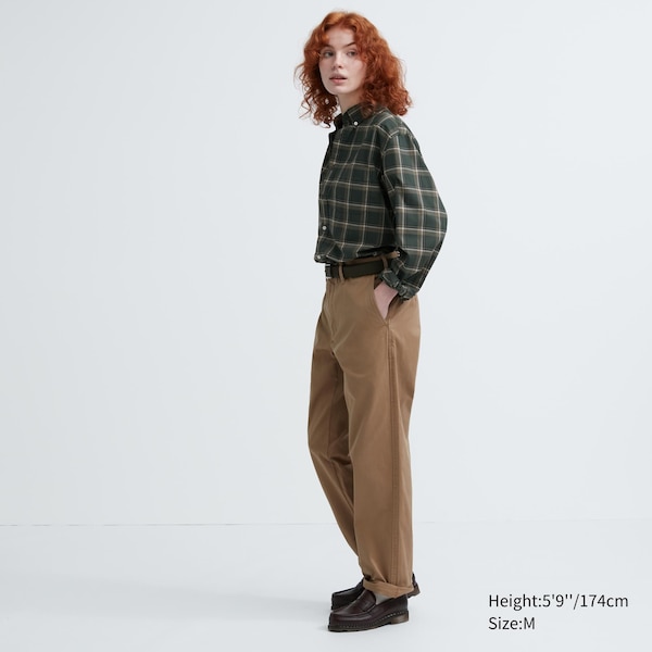 Olive Women Uniqlo Extra Fine Cotton Broadcloth Checked Long-Sleeve Shirts | 6029-JQRWI