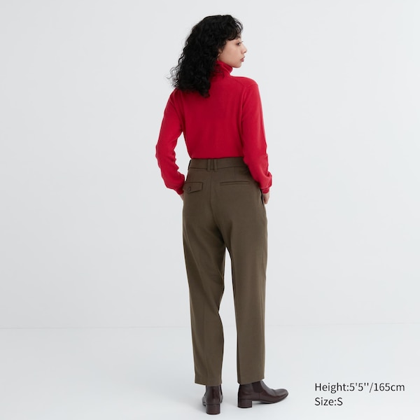 Olive Women Uniqlo HEATTECH Pleated Tapered Pants | 3896-PALXG