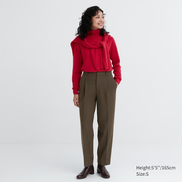 Olive Women Uniqlo HEATTECH Pleated Tapered Pants | 3896-PALXG