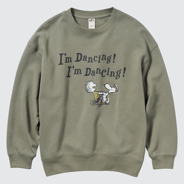 Olive Women Uniqlo PEANUTS Dance Time with Snoopy Long-Sleeve Sweatshirts | 9527-IZEVL