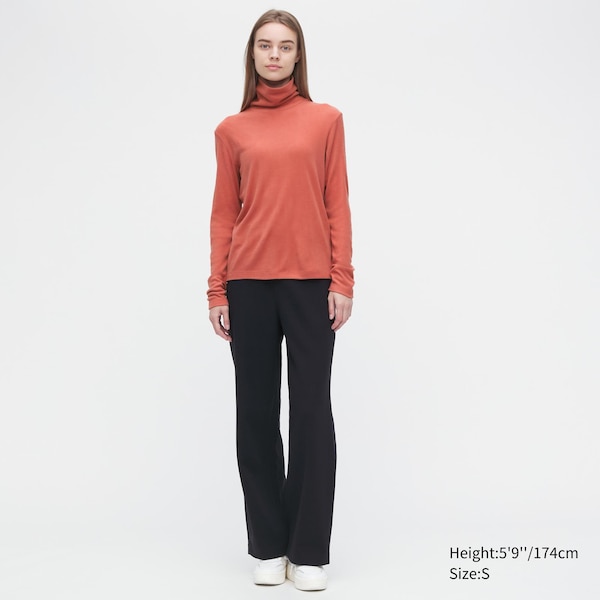 Orange Women Uniqlo HEATTECH Fleece Turtleneck Long-Sleeve T Shirts | 5723-DVFBW