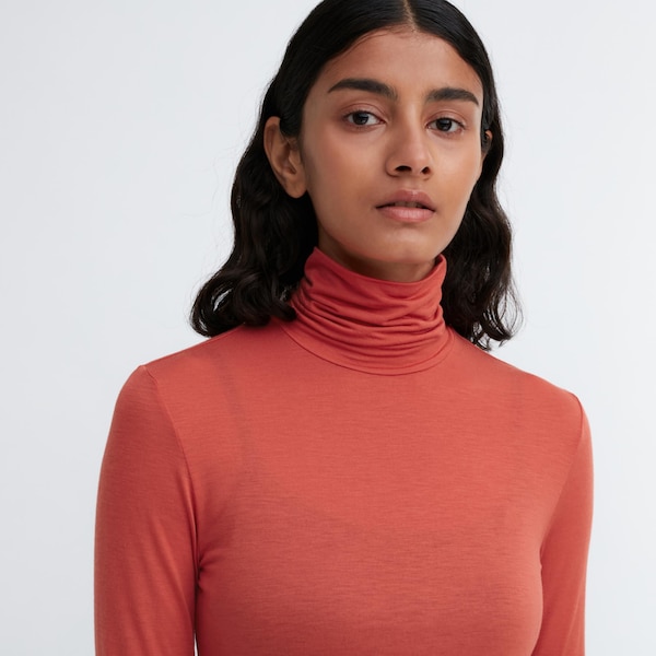 Orange Women Uniqlo HEATTECH Ultra Light Turtleneck Long-Sleeve T Shirts | 0475-PQXNW