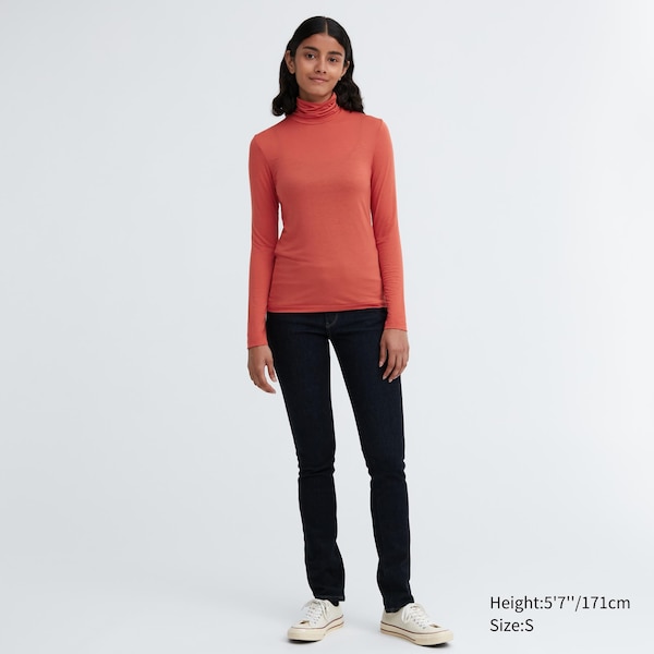 Orange Women Uniqlo HEATTECH Ultra Light Turtleneck Long-Sleeve T Shirts | 0475-PQXNW